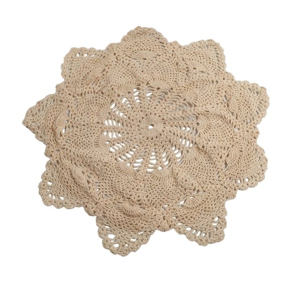 Handmade Doily Crochet Floral Coffee Table 14" Vintage Grandma Core Lace Cream - Picture 5 of 5